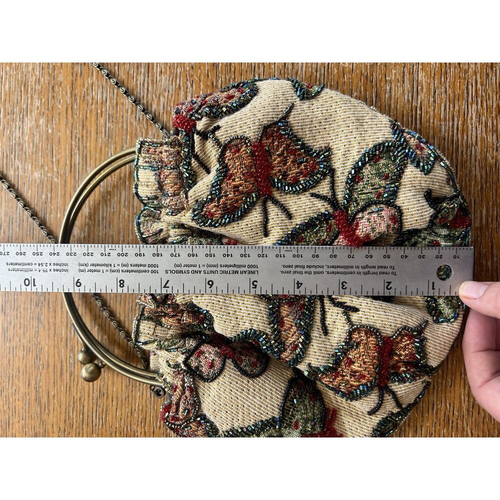 Vintage Beaded Butterfly Tapestry Purse W/Kiss Lock Clasp Handle Or Chain Strap - Picture 5 of 7
